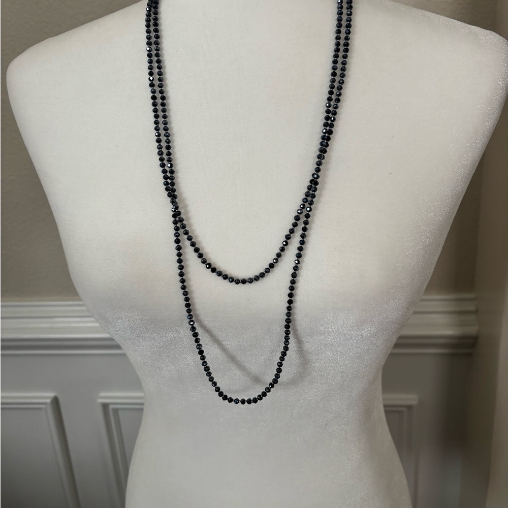 Long Dark Blue Shimmery Beaded Necklace from LOFT